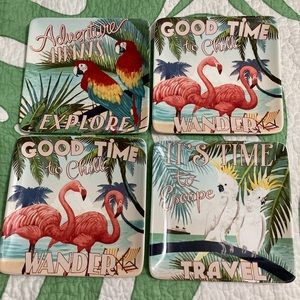 Plates 4 Tropical Parrots, Flamingos, Cockatiel